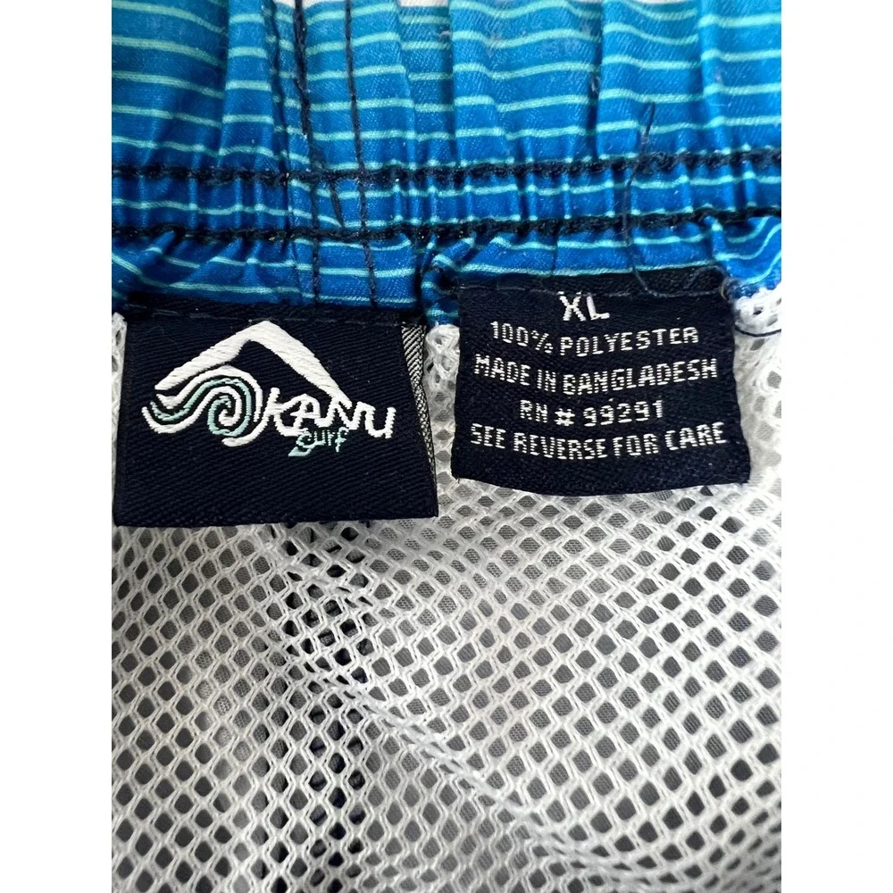 Kanu Surf Swim Trunks Mens XL Striped Board Shorts Blue Cargo Pocket Good